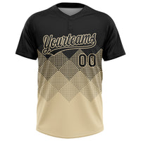 Custom Black Cream 3D Pattern Gradient Square Shapes Two-Button Unisex Softball Jersey