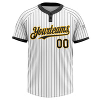 Custom White Black Pinstripe Gold Two-Button Unisex Softball Jersey