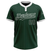 Custom Green White Pinstripe White Two-Button Unisex Softball Jersey