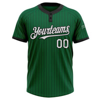 Custom Kelly Green Black Pinstripe White Two-Button Unisex Softball Jersey