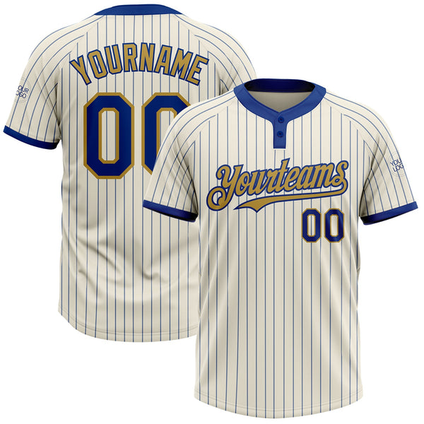 Custom Cream Royal Pinstripe Old Gold Two-Button Unisex Softball Jersey