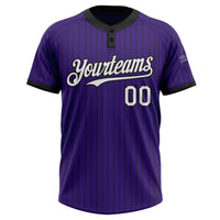 Custom Purple Black Pinstripe White Two-Button Unisex Softball Jersey