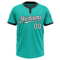 Custom Aqua Black Pinstripe White Two-Button Unisex Softball Jersey