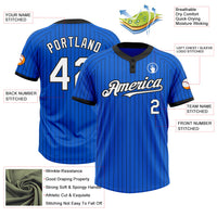Custom Thunder Blue Black Pinstripe White Two-Button Unisex Softball Jersey