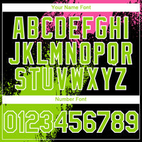 Custom Black Neon Green-Pink 3D Pattern Abstract Brush Stroke Two-Button Unisex Softball Jersey