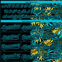 Custom Black Lakes Blue 3D Pattern Hawaii Tropical Palm Leaves Two-Button Unisex Softball Jersey