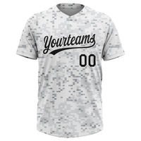 Custom Camo Black-White 3D Arctic Camouflage Two-Button Unisex Softball Jersey