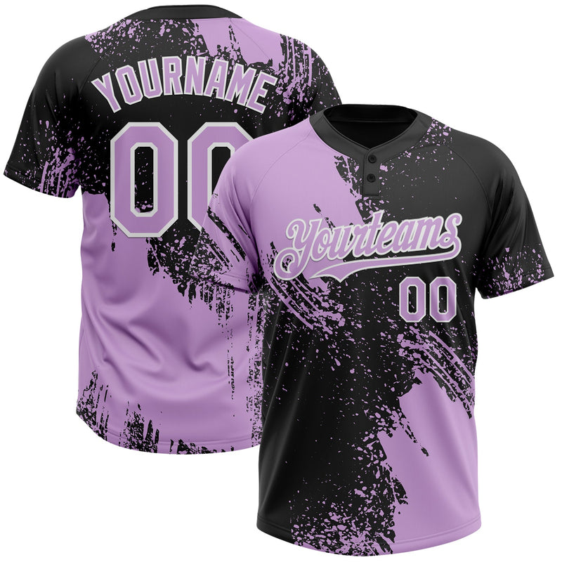 Custom Light Purple Black-White 3D Pattern Abstract Brush Stroke Two-Button Unisex Softball Jersey
