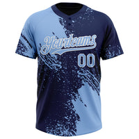 Custom Light Blue Navy-White 3D Pattern Abstract Brush Stroke Two-Button Unisex Softball Jersey
