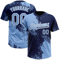 Custom Light Blue Navy-White 3D Pattern Abstract Brush Stroke Two-Button Unisex Softball Jersey