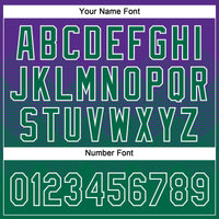 Custom Purple Kelly Green-White 3D Gradient Square Shape Two-Button Unisex Softball Jersey
