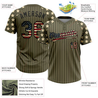 Custom Olive Cream Pinstripe Vintage USA Flag-Black Salute To Service Star Raglan Sleeves Two-Button Unisex Softball Jersey
