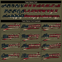 Custom Olive Cream Pinstripe Vintage USA Flag-Black Salute To Service Star Raglan Sleeves Two-Button Unisex Softball Jersey