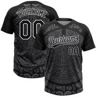 Custom Black Steel Gray-White Ethnic Aztec Mexican Heritage Two-Button Unisex Softball Jersey
