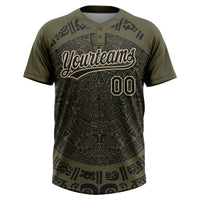 Custom Olive Black-Cream Ethnic Aztec Mexican Heritage Two-Button Unisex Softball Jersey