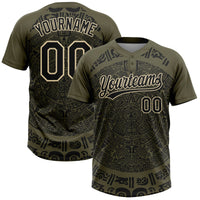 Custom Olive Black-Cream Ethnic Aztec Mexican Heritage Two-Button Unisex Softball Jersey