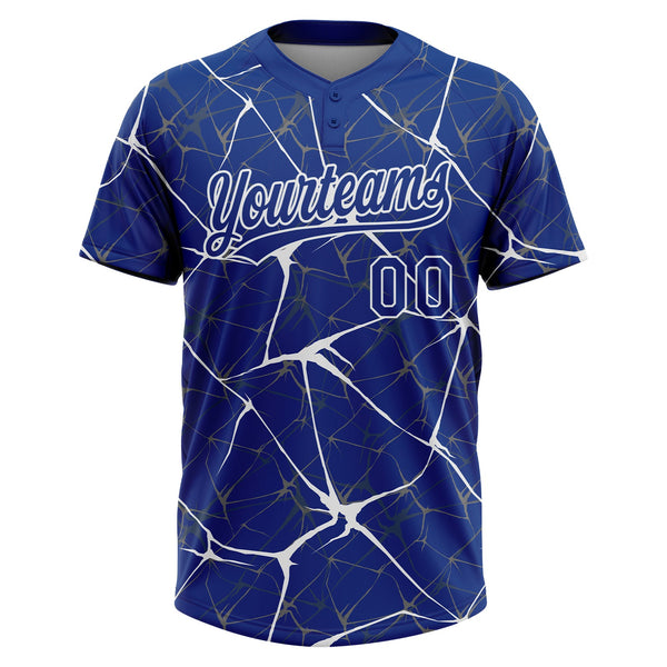 Custom Royal White  Abstract Network Two-Button Unisex Softball Jersey
