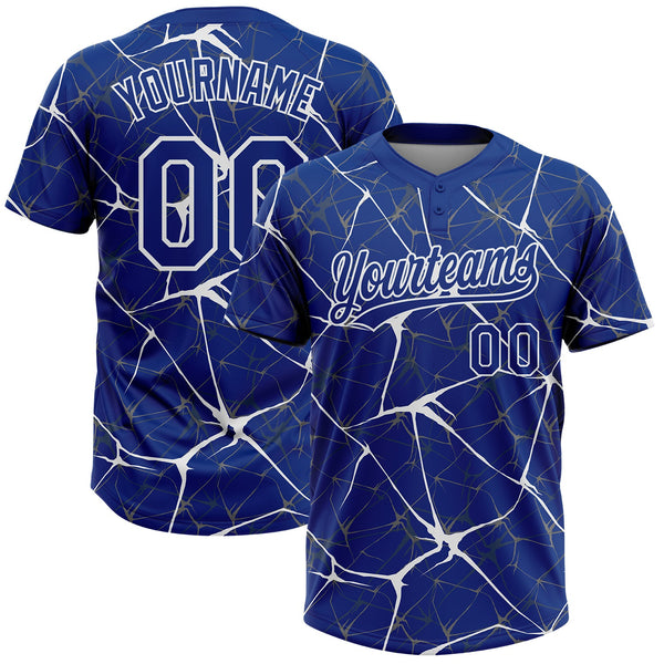 Custom Royal White  Abstract Network Two-Button Unisex Softball Jersey