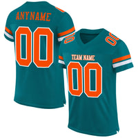Custom Teal Orange-White Mesh Authentic Football Jersey