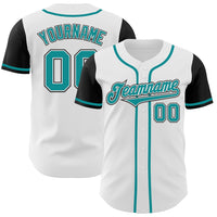 Custom White Teal-Black Authentic Two Tone Baseball Jersey