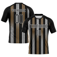 Custom Black Old Gold-White Geometric Shape Sublimation Volleyball Uniform Jersey