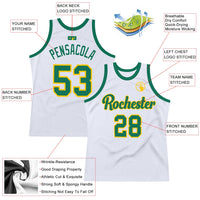 Custom Basketball Jersey - White Kelly Green-Gold Authentic Throwback