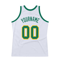 Custom Basketball Jersey - White Kelly Green-Gold Authentic Throwback