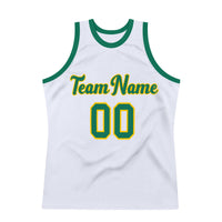 Custom Basketball Jersey - White Kelly Green-Gold Authentic Throwback