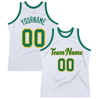 Custom Basketball Jersey - White Kelly Green-Gold Authentic Throwback