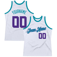 Custom White Purple-Teal Authentic Throwback Basketball Jersey