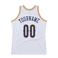 Custom White Navy-Old Gold Authentic Throwback Basketball Jersey