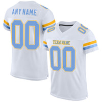 Custom White Light Blue-Gold Mesh Authentic Football Jersey