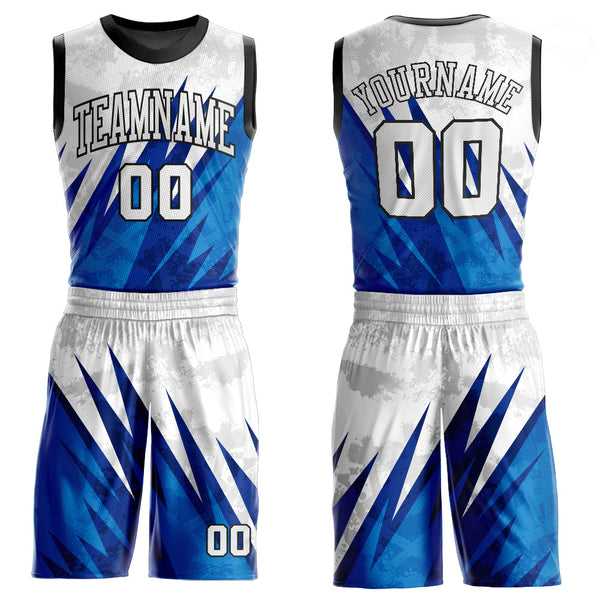 Custom White White-Royal Round Neck Sublimation Basketball Uniform Jersey
