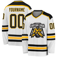 Custom Hockey Jersey - White Black-Gold