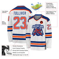 Custom Hockey Jersey - White Orange-Royal