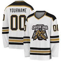 Custom Hockey Jersey - White Black-Old Gold