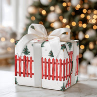 Red Picket Fence Holiday Gift Wrap, Tree Farm Christmas Wrapping Paper, Rustic Farmhouse Wrapping Paper, Winter Forest Present Paper Roll