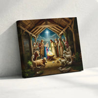 Christmas Manger Bethlehem Star Oil Painting Canvas Art, Holy Nativity Scene Canvas, Christian Religious Print, Xmas Home Wall Decor