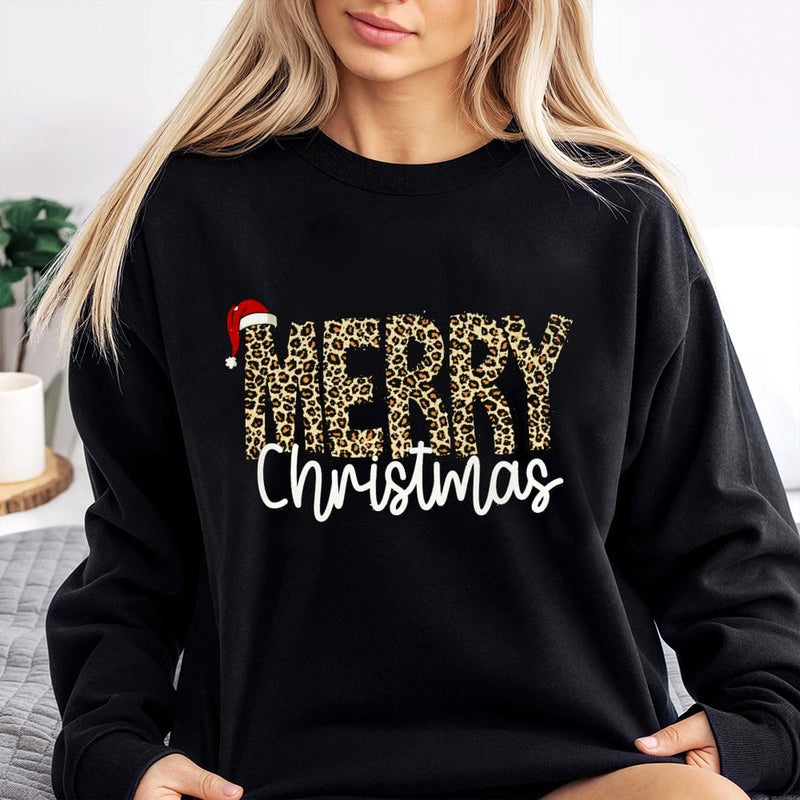 Leopard Print Christmas Sweatshirt, Merry Christmas Sweatshirt, Festive Holiday Sweatshirt, Adorable Xmas Crewneck, Comfy Winter Sweater Present