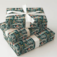 Snowy Night Christmas Gift Wrap, Vintage Winter Village Wrapping Paper, Retro Holiday Town Present Wrap, Comfy Seasonal Packaging