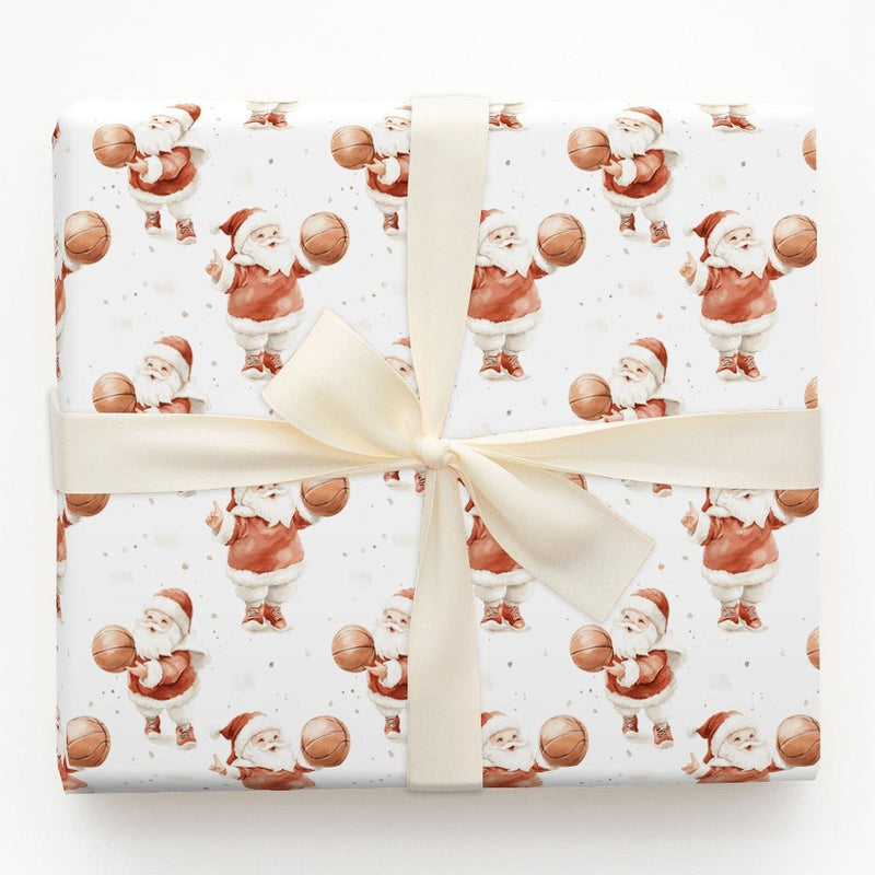 Dribbling Santa Claus Gift Wrap, Basketball Santa Wrapping Paper, Sports Christmas Present Paper, Holiday Basketball Fan Gift Wrapping Paper