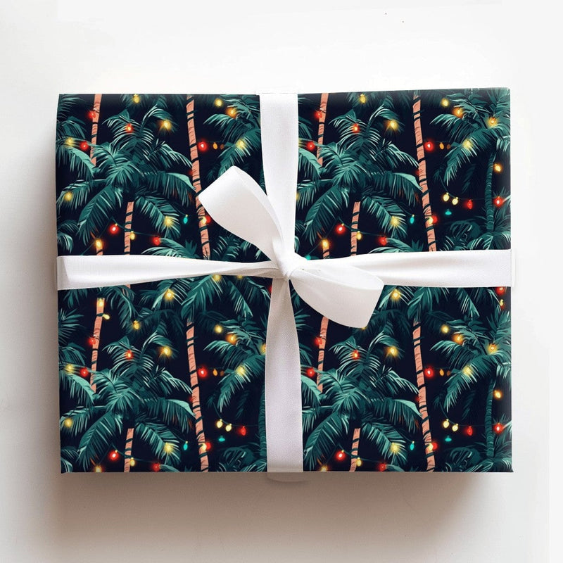 Palm Tree Holiday Gift Wrap, Tropical Christmas Wrapping Paper, Coastal Mele Kalikimaka Wrapping Paper, Beach Theme Holiday Wrapping Paper