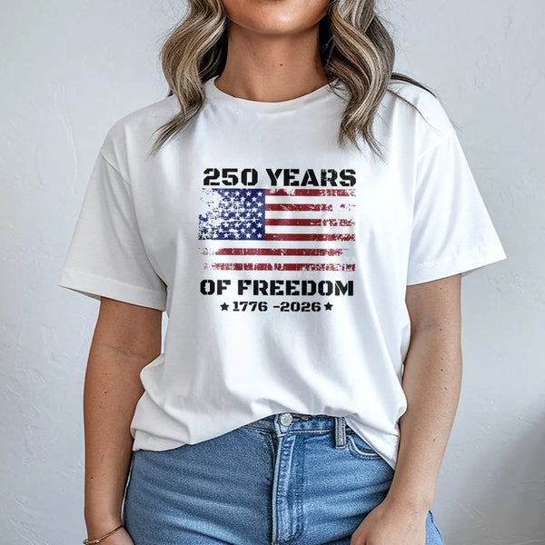 Distressed American Flag T-Shirt | 250 Years of Freedom 1776-2026 Graphic | Soft Cotton Unisex Tee | Patriotic 4th of July Gift