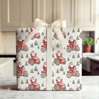 Farmhouse Santa Gift Wrap Roll, Santa on Tractor Christmas Wrapping Paper, Watercolor Holiday Wrapping Paper, Rustic Christmas Present Wrap