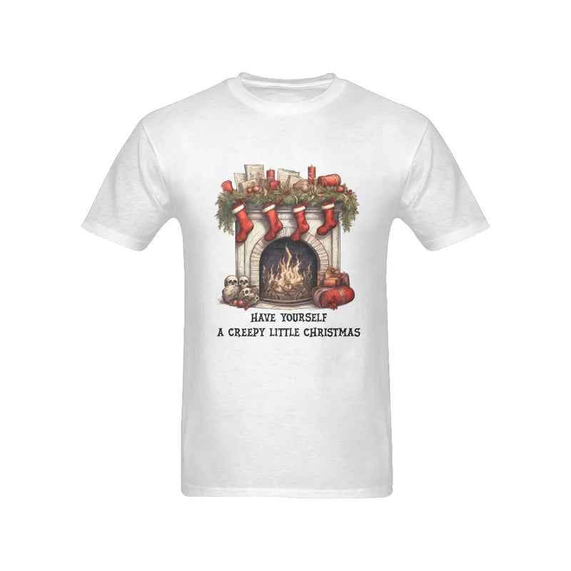 Dark Humor Holiday Graphic Tee, Creepy Christmas Skull Fireplace Shirt, Gothic Winter Xmas T-Shirt, Alternative Festive Mens Top