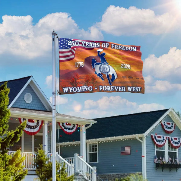Wyoming 250th Anniversary Flag | America 250 Years of Freedom 1776-2026 | Double-Sided Polyester House Flag | Patriotic WY Home Decor Gift