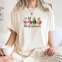 Humorous Christmas Silly Goose Graphic Tee, Merry Goosmas T-Shirt, Adorable Farm Animal Holiday Shirt, Retro Festive Season Xmas Top