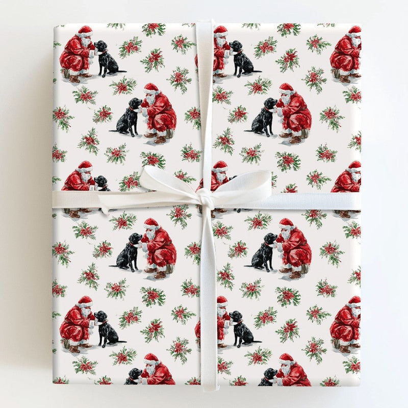 Black Lab Dog Christmas Gift Wrap, Santa and Black Labrador Wrapping Paper, Festive Puppy Holiday Wrapping Paper, Pet Lover Gift Wrap