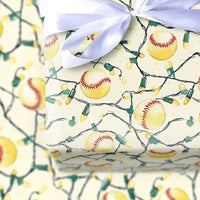 Holiday Lights Sport Gift Wrap, Baseball Christmas Wrapping Paper, Baseball Seams Present Paper, Baseball Fan Holiday Gift Wrap Roll