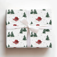 Cowboy Hat Gift Wrap, Western Christmas Wrapping Paper, Rustic Country Xmas Wrapping Paper, Snowy Pine Holiday Paper, Winter Gift Wrap